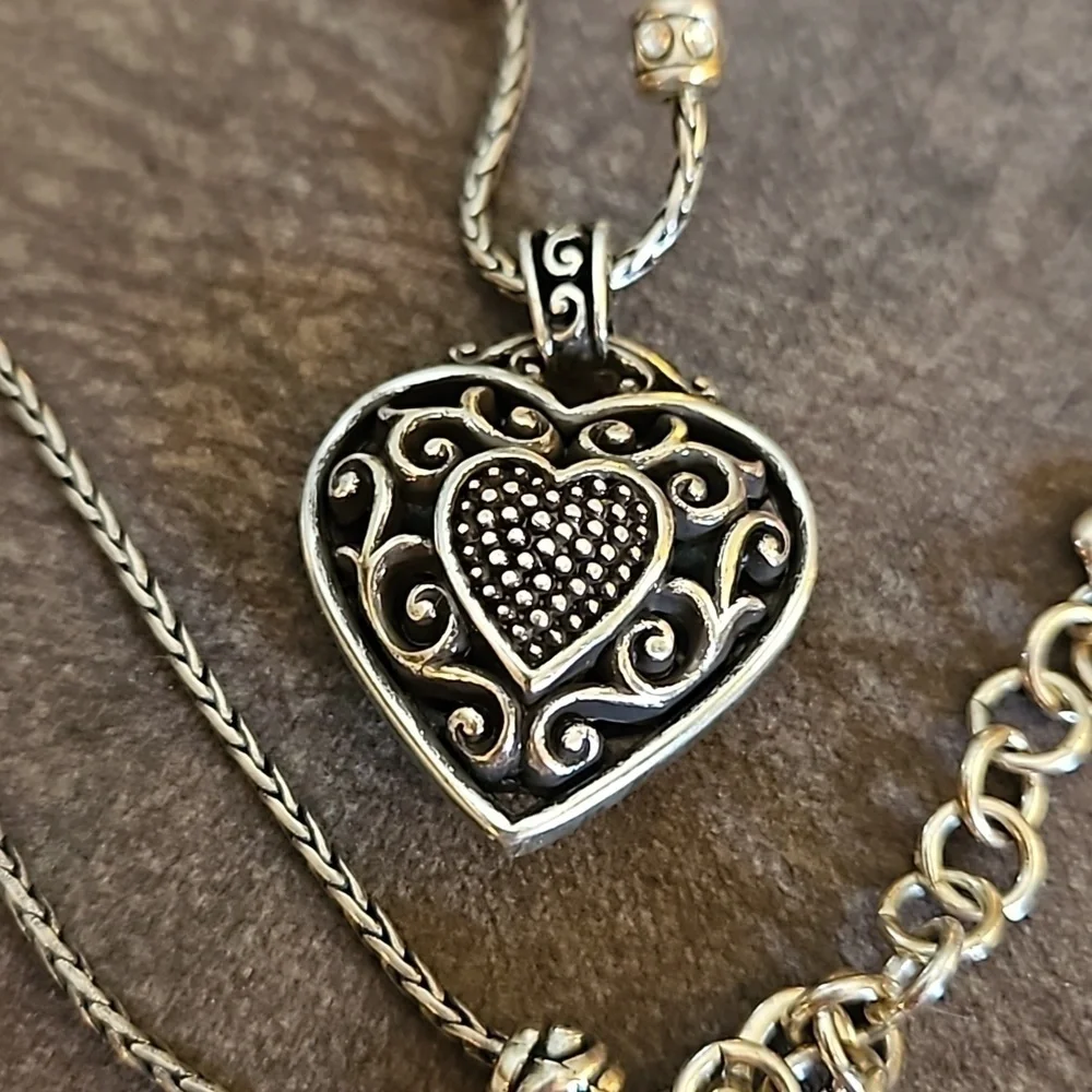 BRIGHTON Silver Plated Reno Heart Crystal Chain Necklace
